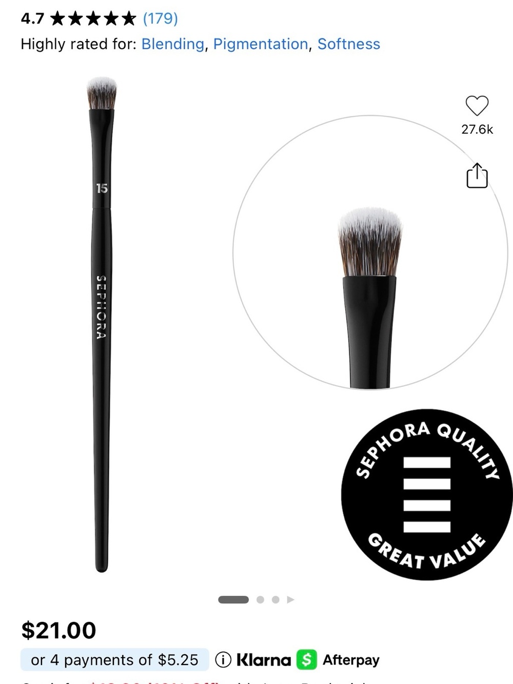 Sephora Pro Black Eye Shader Brush Size 15